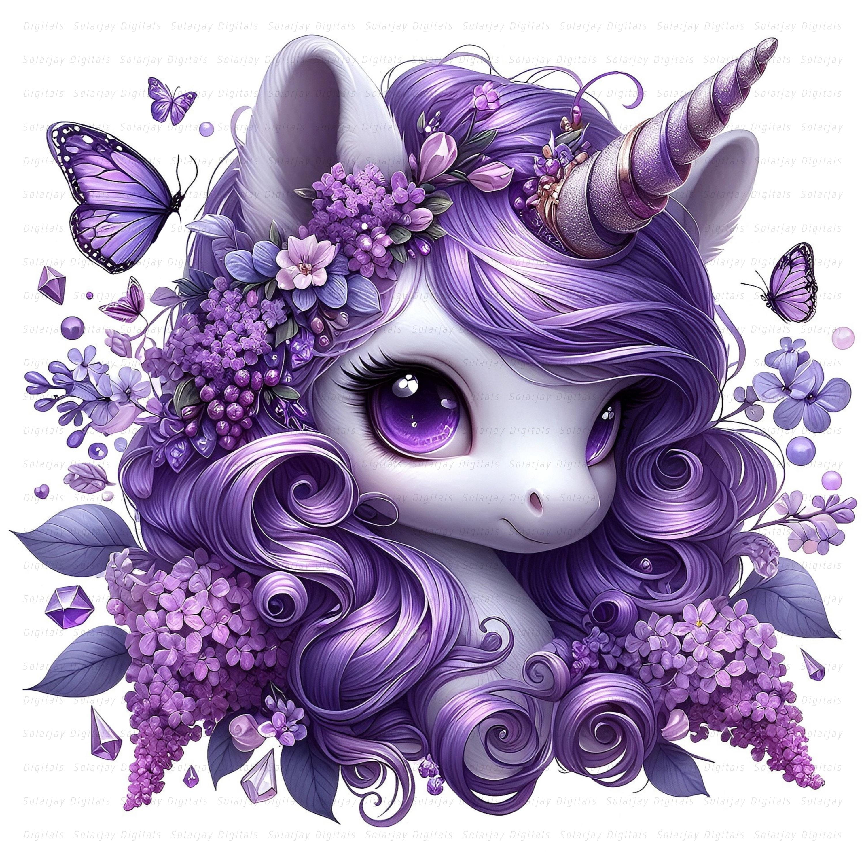 Purple Floral Unicorn Clipart Bundle: Fantasy Art, Digital Download ...