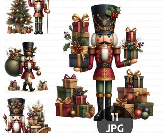 Watercolor Retro Nutcracker Soldier Clipart, Classic Christmas Illustrations, Festive Holiday Sublimation, Commercial Use