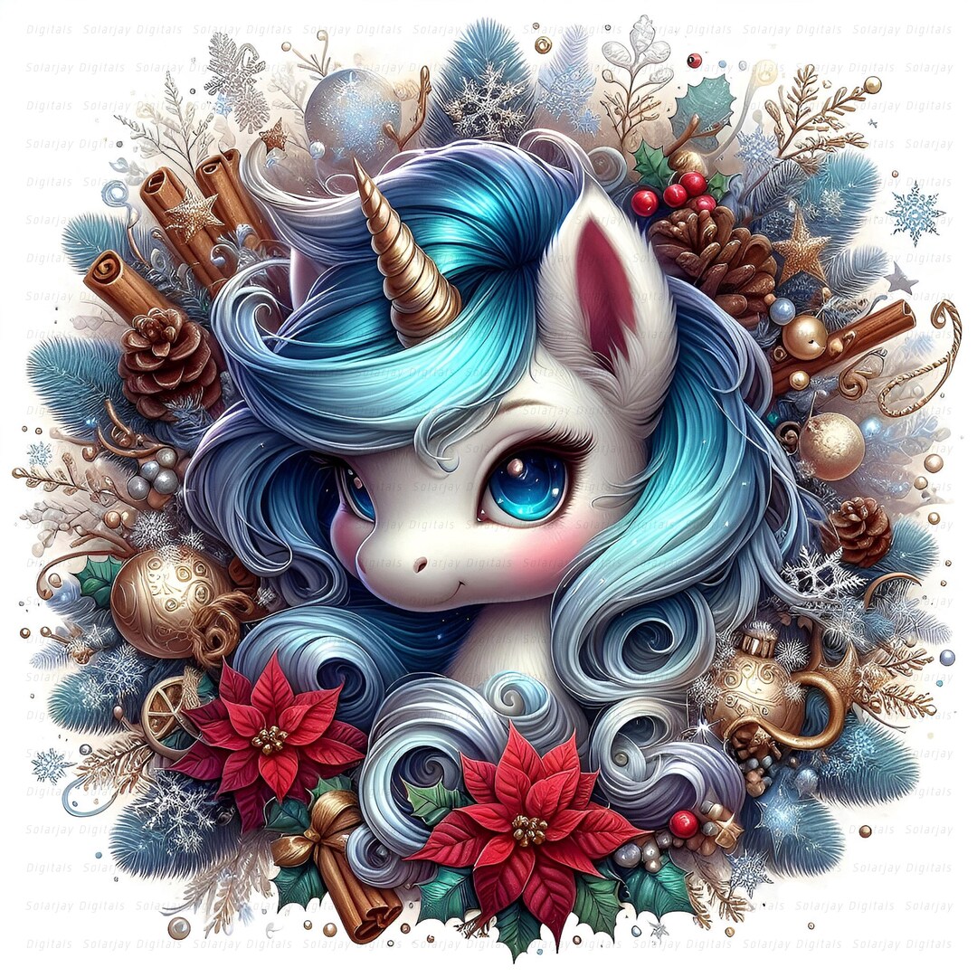 Winter Unicorn Clipart Bundle: Watercolor Holiday Wreath (10 Jpgs ...