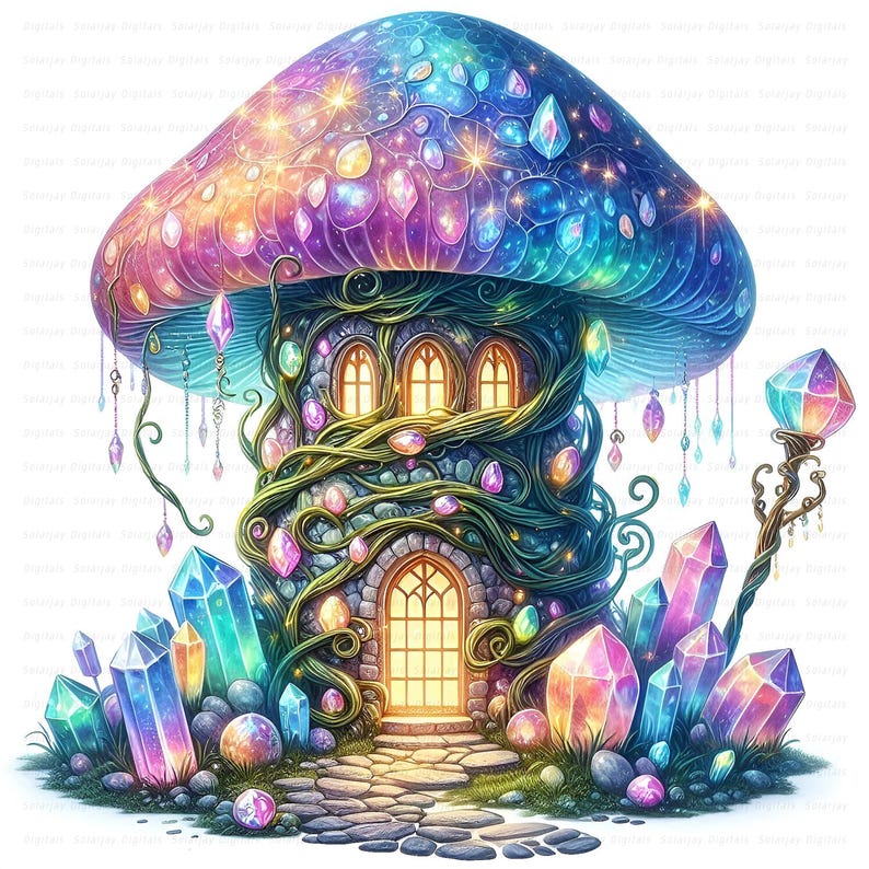 Mushroom House Clipart: Watercolor Fairy Cottage Art, Digital Download ...