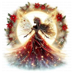 Christmas Fairy Clipart Bundle: Red & Gold Holiday Designs (10 JPGs, Digital Download, Commercial Use)