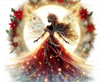 Christmas Fairy Clipart Bundle: Red & Gold Holiday Designs (10 JPGs, Digital Download, Commercial Use)