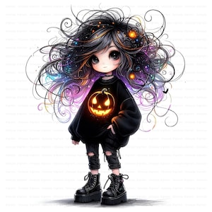 Quirky Girl Clipart, Quirky Halloween Clipart, Halloween Girl Clipart, Pumpkin Girl, Digital Clipart Bundle, Personal and Commercial Use