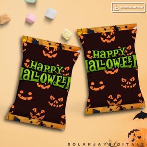 Editable Halloween Chip Bag Template Spooky Party Favor Wrapper Trick or Treat Candy Bag DIY Instant Download