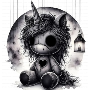 Gothic Halloween Unicorn Clipart Bundle: Spooky Lantern, Stitched Fantasy (Digital Download)