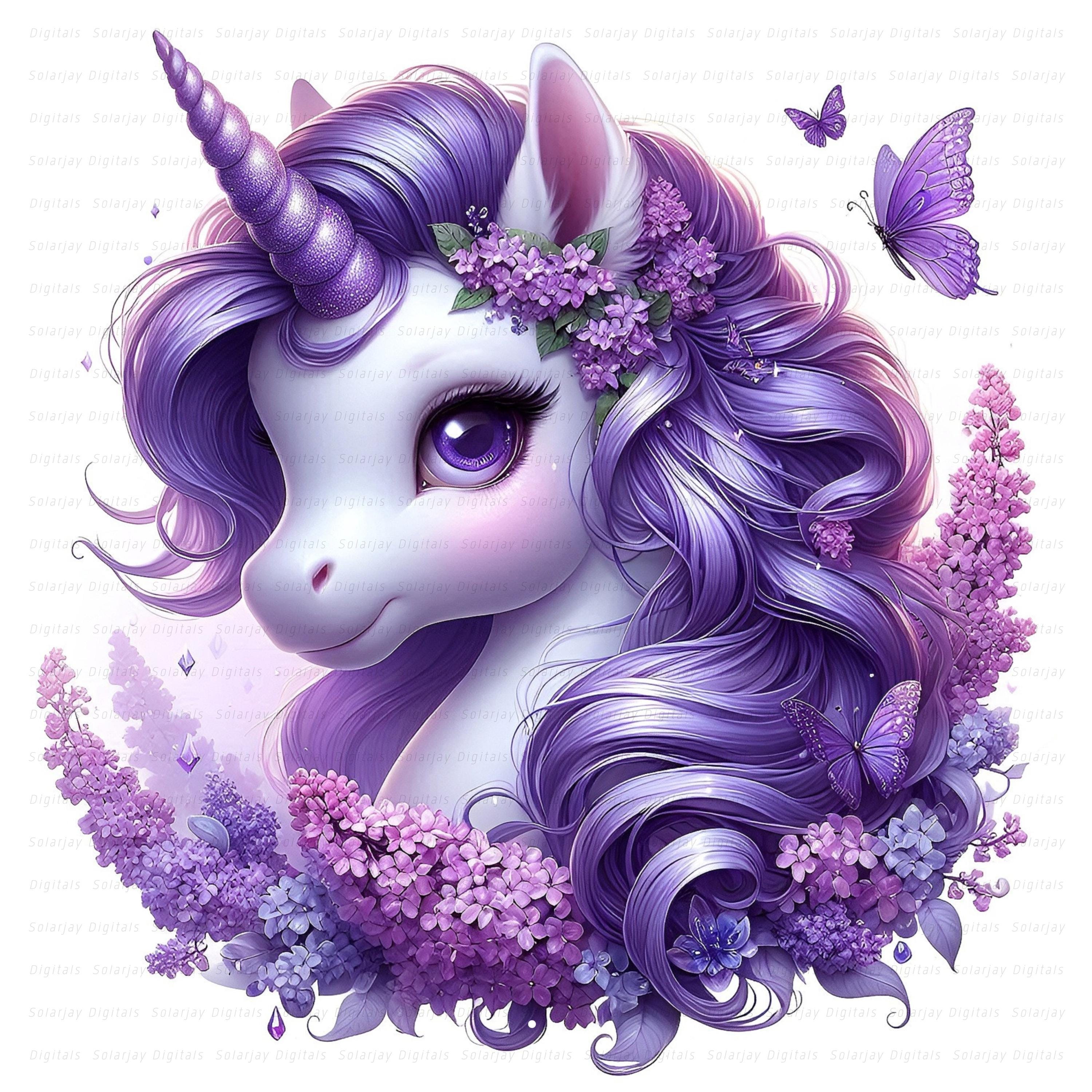 Purple Floral Unicorn Clipart Bundle: Fantasy Art, Digital Download ...