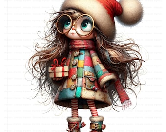 Quirky Girl Christmas Clipart Bundle: Printable Watercolor Art, Paper Crafts, Junk Journals, Commercial Use