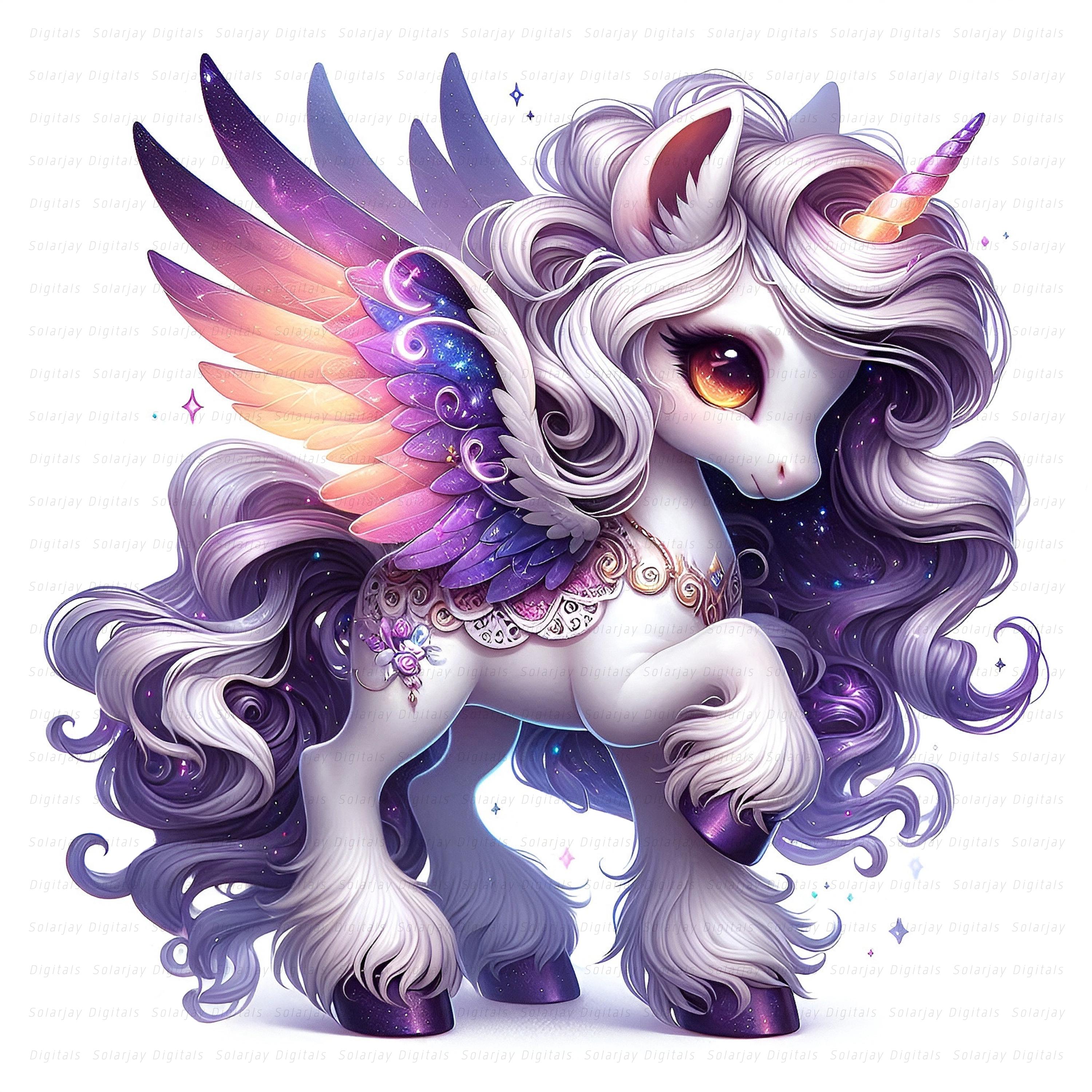 Unicorn Clipart Set: Purple Peach Fantasy Unicorns (10 JPGs, Digital ...