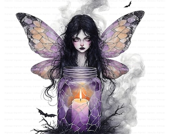 Gothic Fairy Clipart Bundle, High Resolution, Dark Halloween Watercolor Illustration, Sublimation Design, Commercial Use