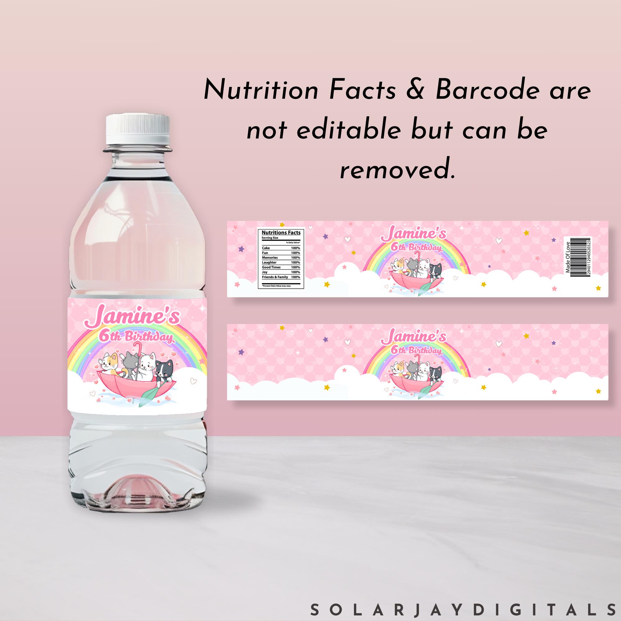 Editable Water Bottle Labels Kitty Bottle Labels Cat Bottle Labels ...