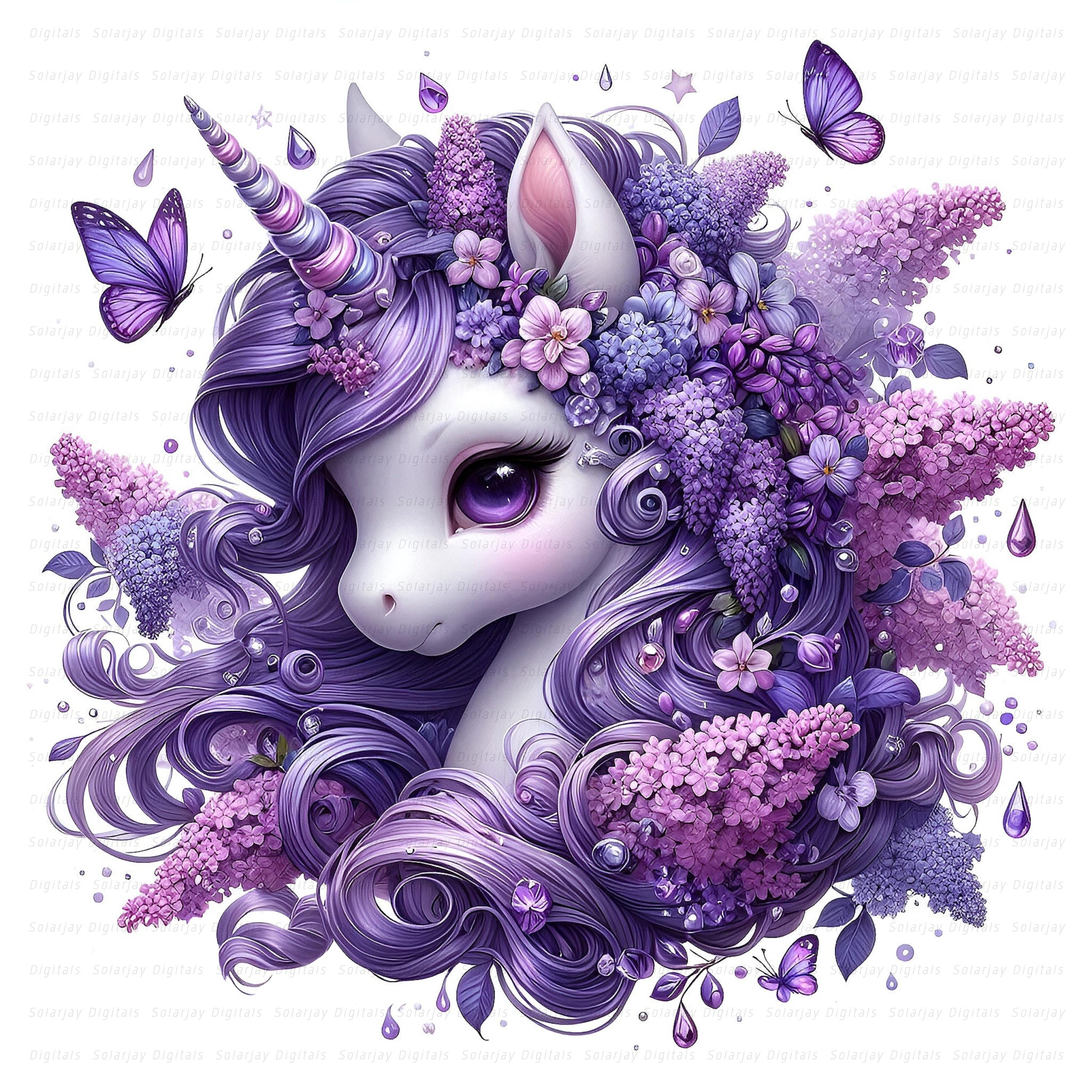 Purple Floral Unicorn Clipart Bundle: Fantasy Art, Digital Download ...