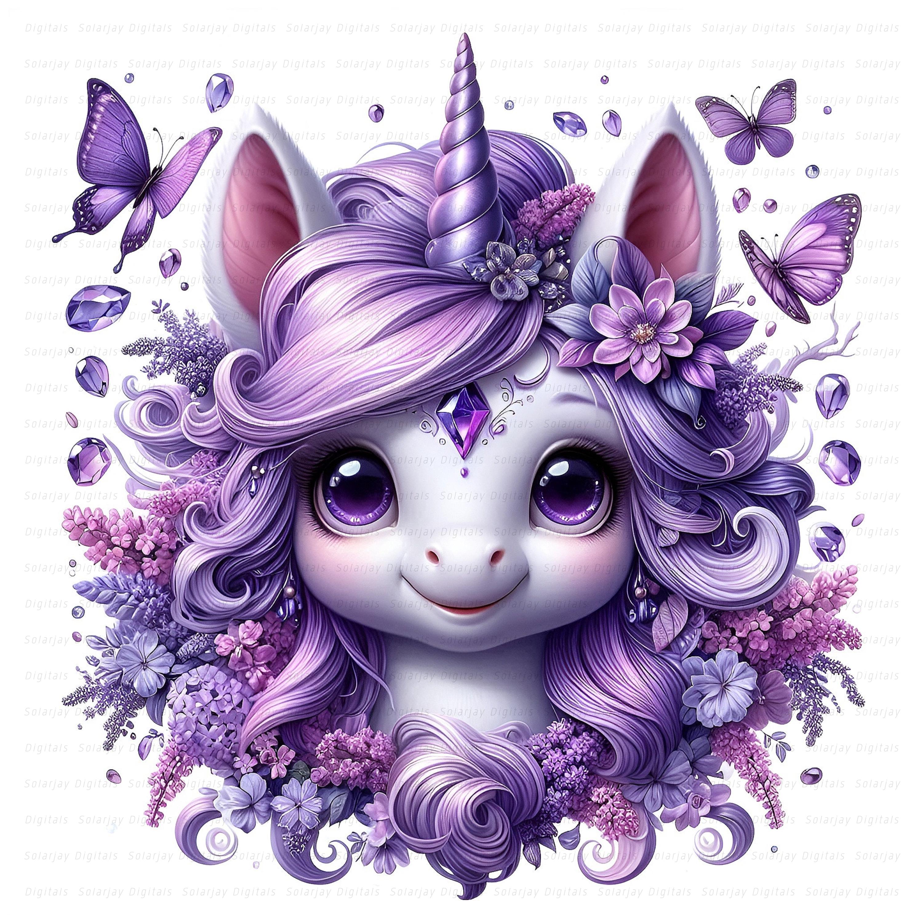 Purple Floral Unicorn Clipart Bundle: Fantasy Art, Digital Download ...