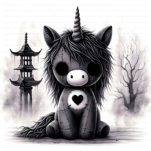 Halloween Unicorn Clipart Bundle, 10 Creepy Cute Stitched Pony JPGs, Digital Download, Spooky Graphics for Halloween Crafts & Sublimation