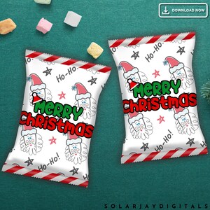 Christmas Chip Bag Template Santa Snack Wrapper Holiday Party Favor Printable Gift Wrap DIY Christmas Treat Bag Instant Download