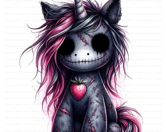 Gothic aardbei-eenhoorn clipart: Spooky Stitched (10 jpg's, digitale download, commercieel gebruik)