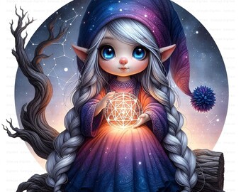 Celestial Gnome Clipart Bundle: Whimsical Girl Gnomes, Paper Crafts (Digital Download, Commercial Use)