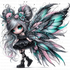 Whimsical Butterfly Fairy Clipart, Set of 10 High Resolution 300 DPI JPG Cute Quirky Doll, Fantasy Theme for Paper Crafts and Sublimation