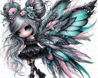 Quirky Butterfly Fairy Gnome Clipart, Gothic Pastel Fantasy, Winged Girl Sublimation Art, Commercial Use