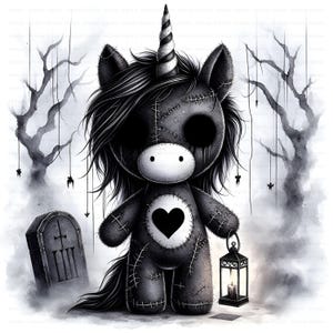 Halloween Unicorn Clipart Bundle, 10 Creepy Cute Stitched Pony JPGs, Digital Download, Spooky Graphics for Halloween Crafts & Sublimation