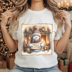 Vintage Christmas Snowman Clipart 24 Watercolor Holiday PNGs Rustic Illustrations (Digital Download, Commercial Use)