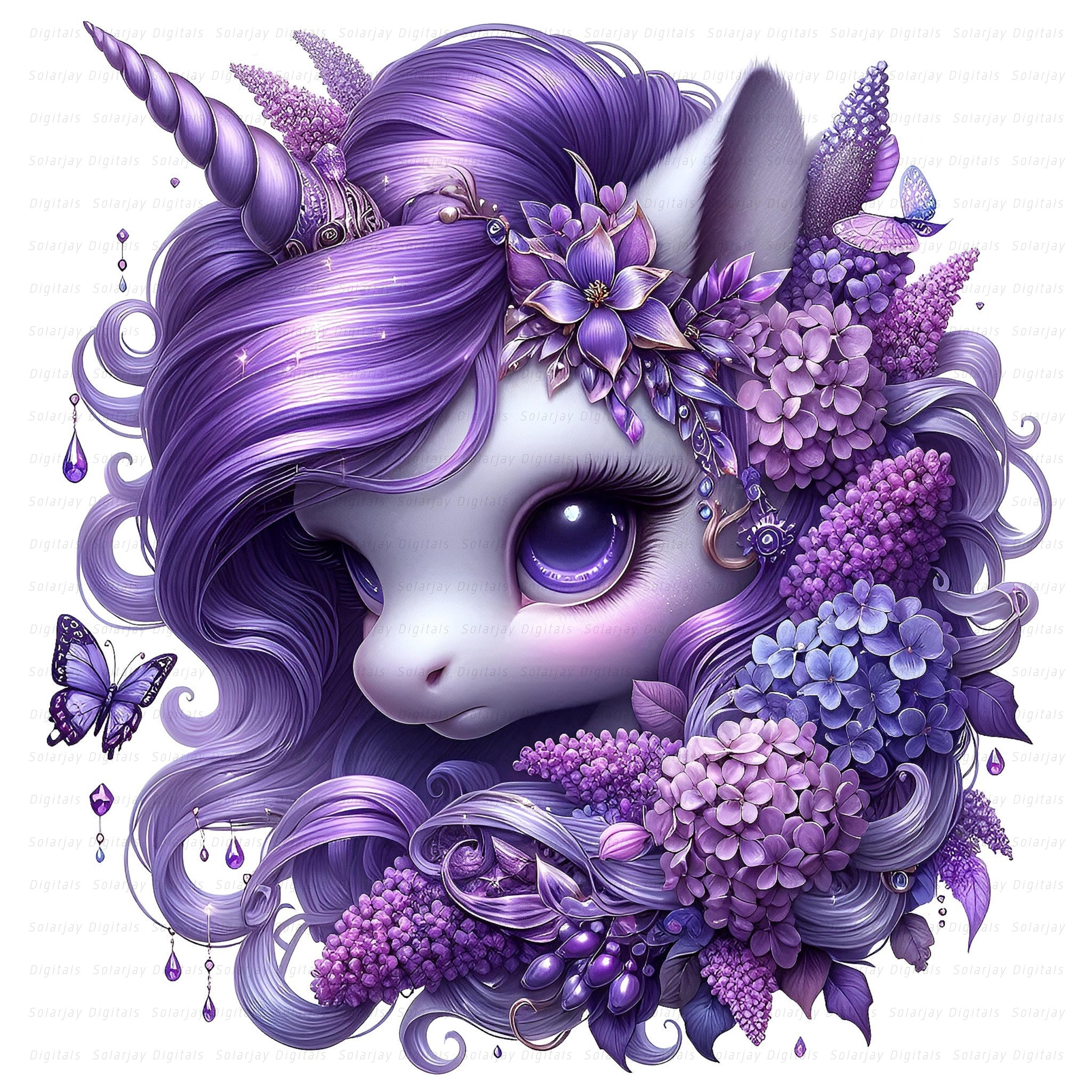 Purple Floral Unicorn Clipart Bundle: Fantasy Art, Digital Download ...