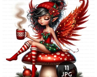 Christmas Fairy Clipart Bundle: Festive Winter Clip Art (Digital Download, 10 JPGs, Commercial Use)