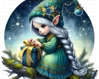 Gnome Girl-clipart: 10 grillige bos-jpg's voor scrapbooking (digitale download, commercieel gebruik)