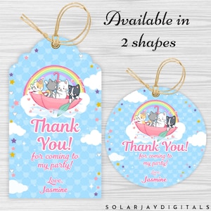 Cat Favor Tag Template Editable Cat Gift Tags Adorable Kitten Tags Personalized Cat Favor Tags Blue Gift Tag