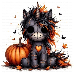 Spooky Halloween Unicorn Pumpkin Clipart JPG – Cute Digital Design for Sublimation Crafts, Instant Download, Commercial Use