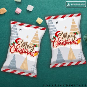 Merry Christmas Chip Bag Template Holiday Party Favor Printable Snack Bag Wrapper Christmas Treat Bag Instant Download