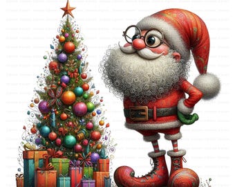 Christmas Quirky Santa Clipart Bundle: Watercolor Style (Digital Download, 11 JPGs, Commercial Use)