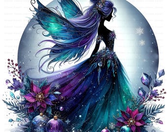 Winter Fairy Clipart Bundle: 10 Purple Teal Christmas Ornaments (Digital Download, Commercial Use)