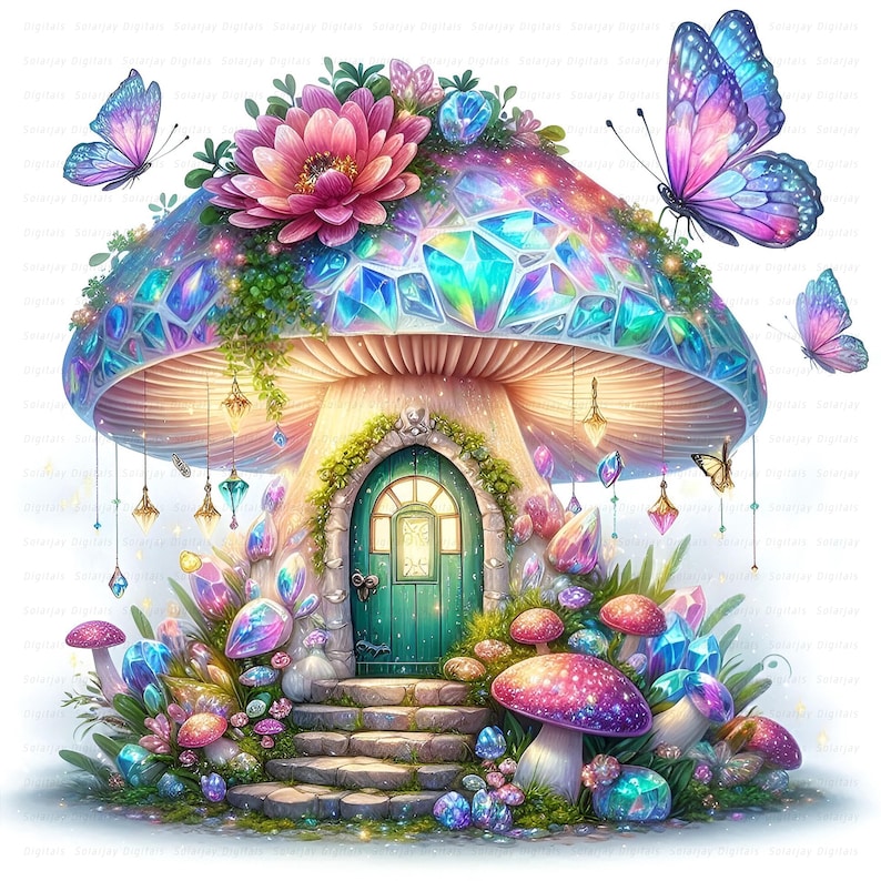 Mushroom House Clipart: Watercolor Fairy Cottage Art, Digital Download ...