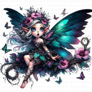 Gothic Butterfly Clipart, Set of 10 High Resolution 300 DPI JPG Fantasy Girl, Shocked Witchy Girl Theme for Paper Crafts and Commercial Use