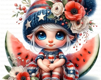Patriotic Gnome Clipart: 4th of July USA Gnomes, 10 JPGs, Digital Download, Commercial Use