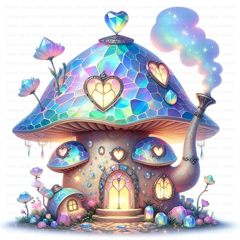 Mushroom House Clipart: Watercolor Fairy Cottage Art, Digital Download ...