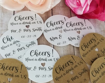 Wedding Drink Ticket , Cheers, Have a Drink on Us, Drink Token, Bar Ticket, Personalized wedding Reception Drink Token, Free Drink