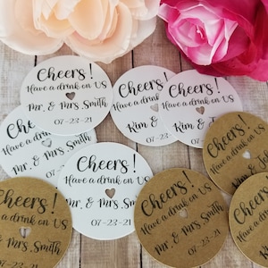 Wedding Drink Ticket , Cheers, Have a Drink on Us, Drink Token, Bar Ticket, Personalized wedding Reception Drink Token, Free Drink
