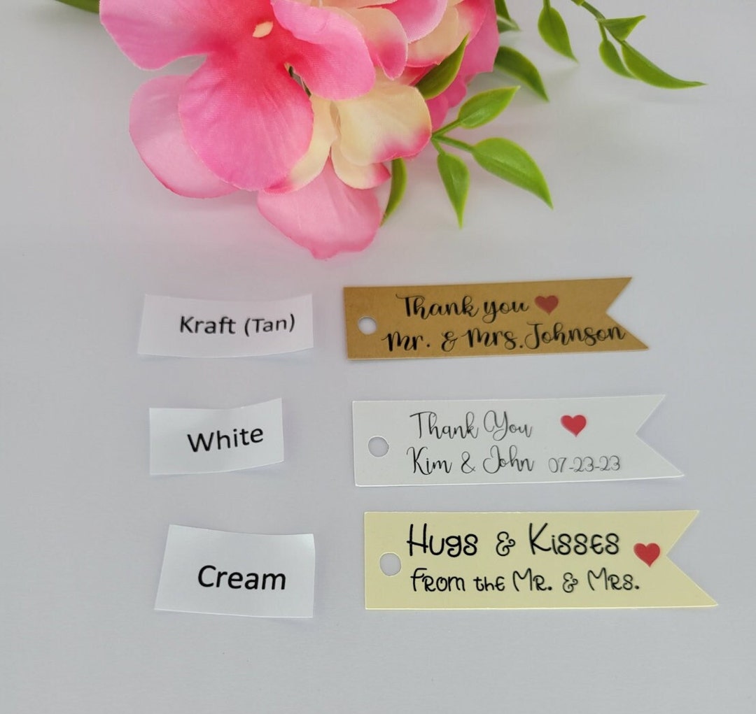 Personalised Wedding Thank You Gift Tags – Vintage Style – Silver Foil, Your Names & Date – Pk 20-150