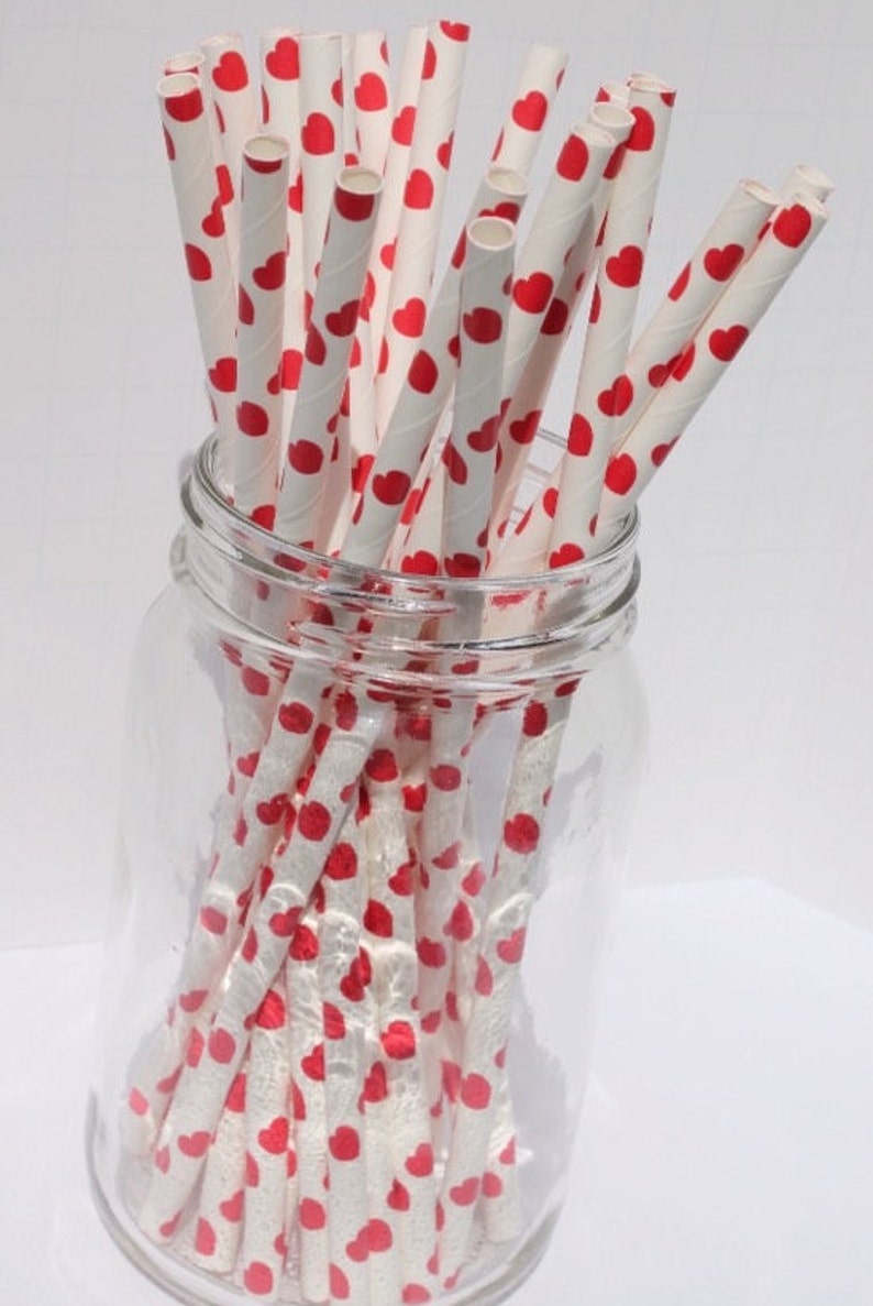 Red Hearts Paper Straws