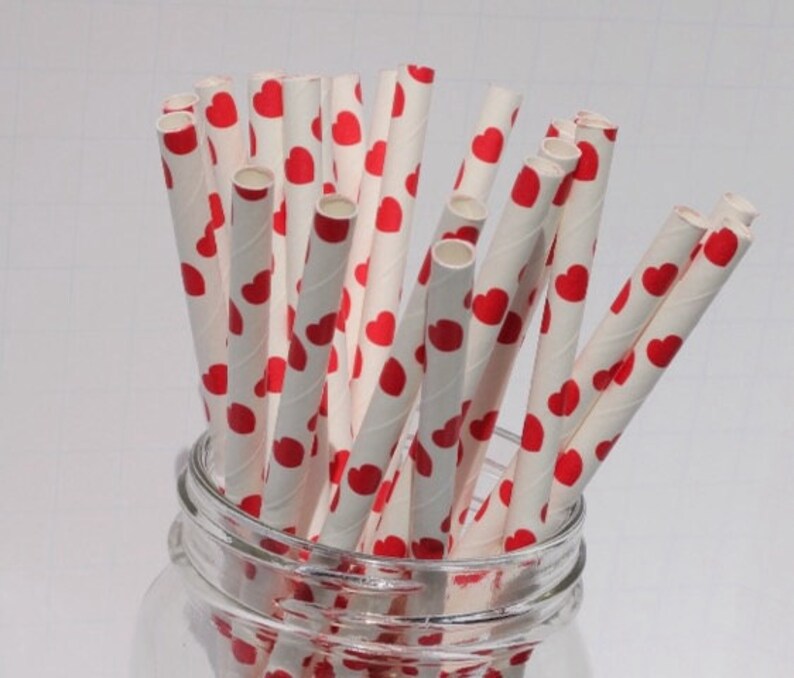 Red Hearts Paper Straws
