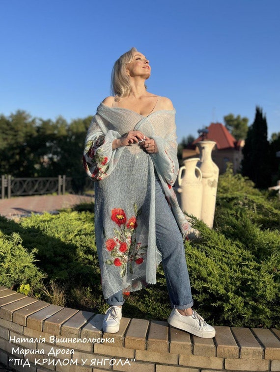 cardigan for evening dress Cardigan Knitted light blue for women, Gift, Unique cape, Wrap for dress, Evening cardigan, Cardigan for Evening dress, Knitted Cardigan