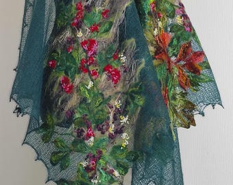 Bufanda tejida verde oscuro para mujer, Capa única, Chal para vestido, Estola de noche grande, Chal para vestido de noche, Bufanda tejida a mano