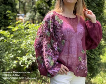 Pullover lila gestrickt für Frauen, Geschenk, Einzigartiger Pullover, Lässiger Pullover, Eleganter Pullover, Strickpullover