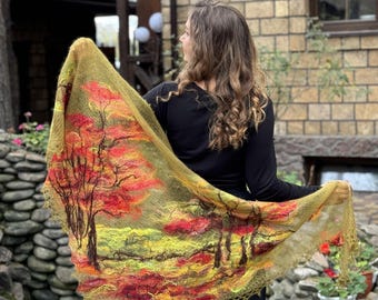 Sjaal gebreide olijfgroen voor vrouwen met bloemen, cadeau, olijfkleurige sjaal, unieke cape, grote avondjurk, stola voor avondjurk, gebreide sjaal