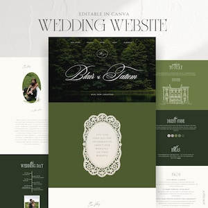 Vintage Wedding Website Template, Classic Lake Theme, Aesthetic Canva Wedding Site, Elegant & Luxurious