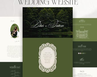 Vintage Wedding Website Template, Classic Lake Theme, Aesthetic Canva Wedding Site, Elegant & Luxurious