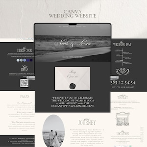 Sjabloon bruiloft website, Dark Aesthetic Beach Ocean Video Website, RSVP & Countdown Canva bewerkbaar, digitale download, aanpasbare website
