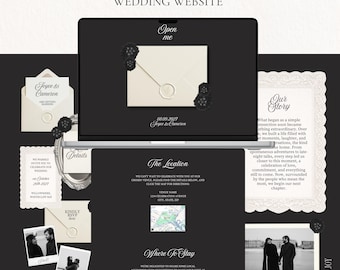 Elegant Black & White Wedding Website Template, Luxury Royal Theme, Aesthetic Old Money Canva Wedding Site, Vintage Doily Lace Theme