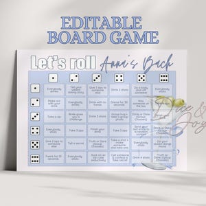 Editable Bachelorette Board Game, Martini Glass Roll the dice Fun Drinking Games Girls night out, printable drinking game for bridal shower
